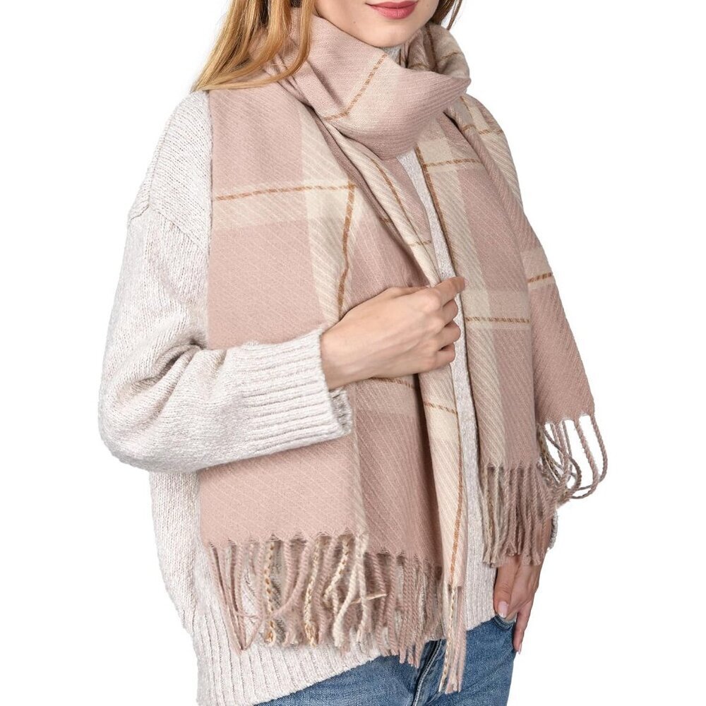 Women Pink Winter Scarf for Shawl Soft Tassel Plaid Large Oversized Scarves
